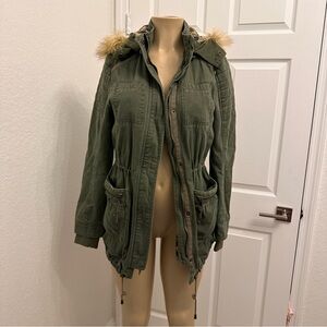 Express Olive Utility Jacket with Fur Trim